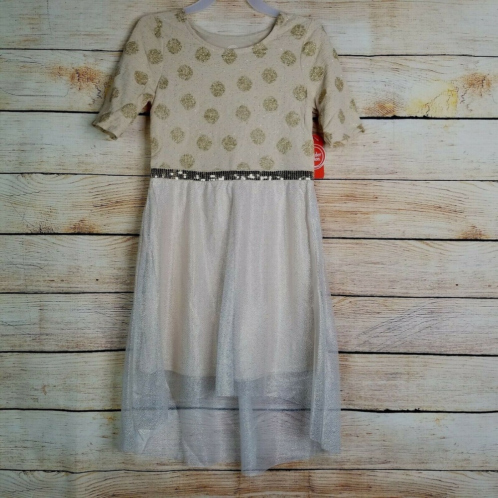 Wonder Nation‎ Girls XS 4 5 Sparkly Beige Gold Church School High Low Dress New